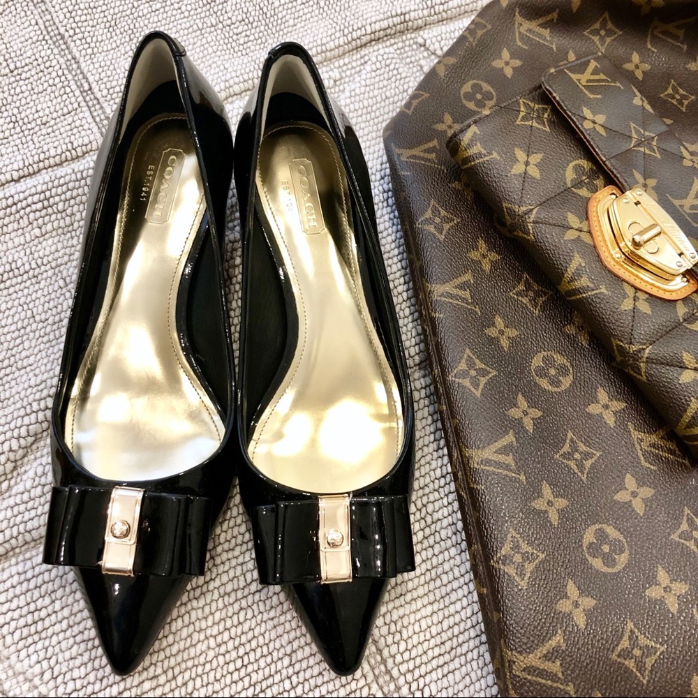 Coach Patent Black Bow Kitten Heels 5.5